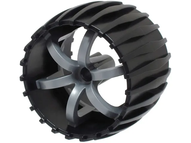 Wheel Hard Plastic, Treaded 49.5mm D. x 37.5mm with Molded Flat Silver Spokes Pattern