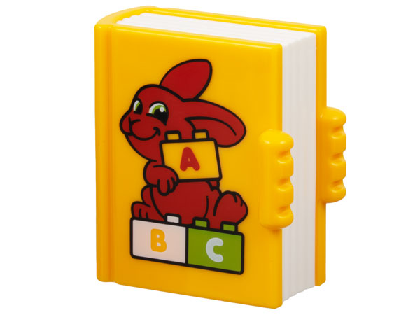 Duplo Utensil Book with Molded White Pages and Printed Red Rabbit with Bright Light Orange, Lime and White 'A, B, C' Alphabet Bricks Pattern