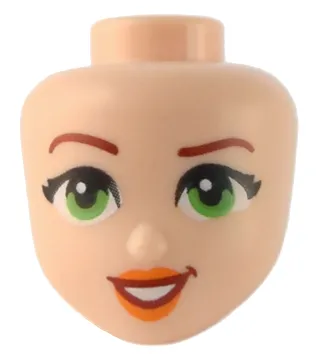 Mini Doll, Head Friends with Dark Red Eyebrows, Right Raised, Bright Green Eyes, Orange Lips, and Open Mouth Smile with Teeth Pattern