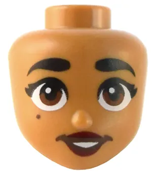 Mini Doll, Head Friends with Thick Black Eyebrows, Reddish Brown Eyes, Dark Brown Mouth and Beauty Mark, Dark Red Lips, Open Mouth Smile with Teeth Pattern