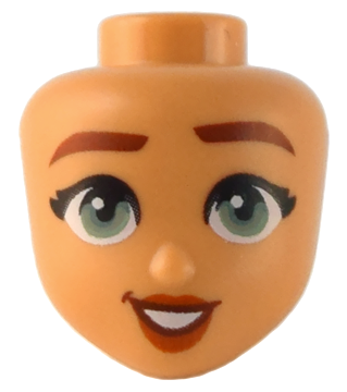 Mini Doll, Head Friends with Thick Reddish Brown Eyebrows, Sand Green Eyes, Dark Orange Lips, and Open Mouth Smile with Teeth Pattern