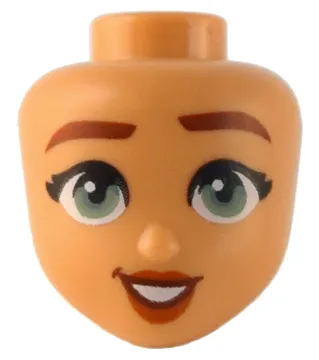 Mini Doll, Head Friends with Thick Reddish Brown Eyebrows, Sand Green Eyes, Dark Orange Lips, and Open Mouth Smile with Teeth Pattern