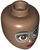 Mini Doll, Head Friends with Black Eyebrows, Reddish Brown Eyes, Metallic Light Blue Glasses, and Dark Red Lips Pattern