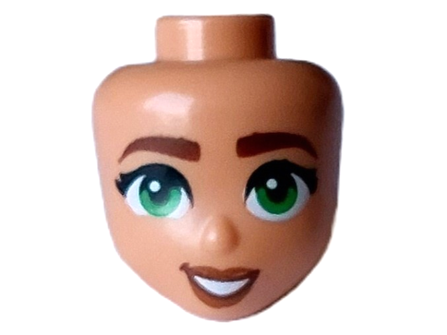 Mini Doll, Head Friends with Reddish Brown Eyebrows, Green Eyes, Dark Orange Lips, and Open Mouth Smile with Teeth Pattern