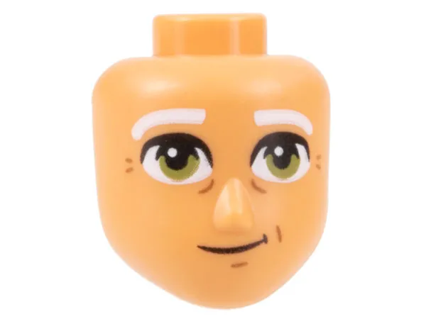 Mini Doll, Head Friends Male Large with White Eyebrows, Dark Brown Wrinkles, Olive Green Eyes Pattern