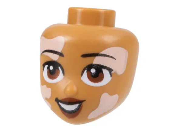 Mini Doll, Head Friends with Black Eyebrows, Reddish Brown Eyes and Lips, Light Nougat Vitiligo Patches and Open Mouth Smile with Teeth Pattern