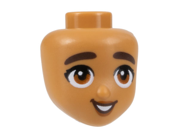 Mini Doll, Head Friends with Dark Brown Thick Eyebrows, Dark Orange Eyes and Lips, Open Mouth Smile with Teeth Pattern