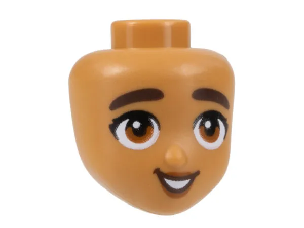 Mini Doll, Head Friends with Dark Brown Thick Eyebrows, Dark Orange Eyes and Lips, Open Mouth Smile with Teeth Pattern