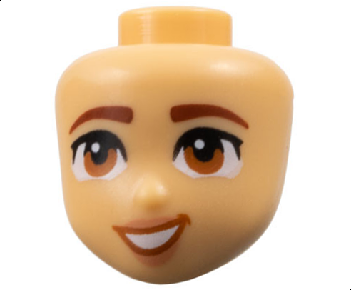Mini Doll, Head Friends with Reddish Brown Eyebrows, Dark Orange Eyes, Nougat Lips, and Open Mouth Smile with Teeth Pattern