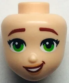 Mini Doll, Head Friends with Dark Red Eyebrows, Black Eyelashes, Green Eyes, Nougat Lips, Open Mouth Smile with Teeth Pattern
