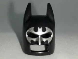 Minifigure, Headgear Mask Batman Cowl (Angular Ears, Pronounced Brow) with Silver Bat Mask Around Eyes Pattern