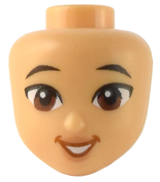 Mini Doll, Head Friends with Black Eyebrows, Reddish Brown Eyes, Nougat Lips, Dark Orange Open Mouth Curved Smile with Teeth Pattern
