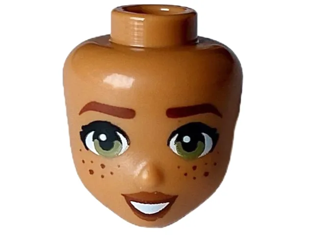 Mini Doll, Head Friends with Reddish Brown Eyebrows and Freckles, Olive Green Eyes, Dark Orange Lips, and Open Mouth Smile with Teeth Pattern