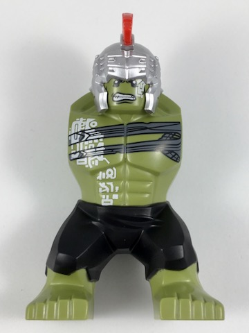 Body Giant, Hulk with Silver Helmet with Red Plume, White Alien Tattoos, Black Pants Pattern