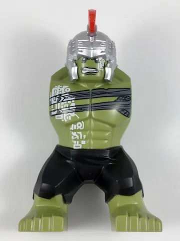 Body Giant, Hulk with Silver Helmet with Red Plume, White Alien Tattoos, Black Pants Pattern