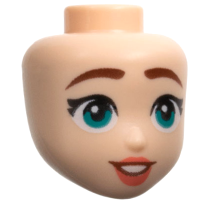 Mini Doll, Head Friends with Reddish Brown Eyebrows, Dark Turquoise Eyes, Coral Lips, and Open Mouth Smile with Teeth Pattern