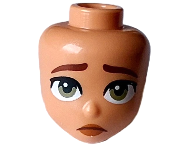 Mini Doll, Head Friends with Reddish Brown Eyebrows, Olive Green Eyes, Dark Orange Lips, and Sad Closed Mouth Pattern