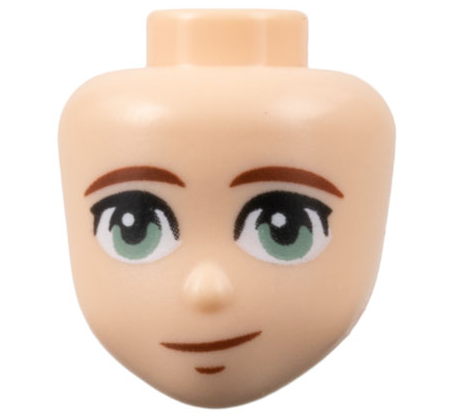 Mini Doll, Head Friends with Reddish Brown Eyebrows, Sand Green Eyes, and Lopsided Grin Pattern