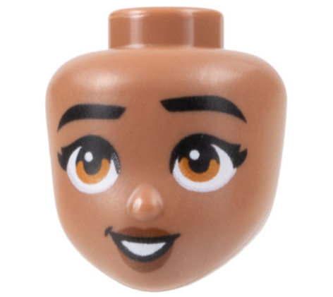 Mini Doll, Head Friends with Black Eyebrows and Eyelashes, Dark Orange Eyes, Reddish Brown Lips, and Open Mouth Smile with Teeth Pattern
