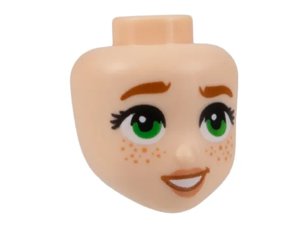 Mini Doll, Head Friends with Dark Orange Eyebrows, Green Eyes, Nougat Lips and Freckles, and Open Mouth Smile with Teeth Pattern