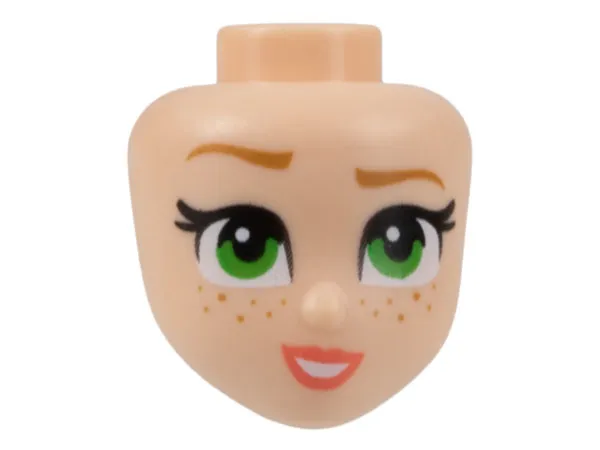 Mini Doll, Head Friends with Medium Nougat Eyebrows and Freckles, Bright Green Eyes, Coral Lips, and Open Mouth Smile with Teeth Pattern