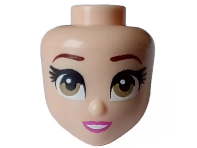Mini Doll, Head Friends with Dark Tan Eyes, Reddish Brown Eyebrows, Dark Pink Lips and Open Mouth Smile with Teeth Pattern