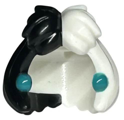 Minifigure, Hair Female Short, Bob Cut with Molded Black Right Side and Printed Dark Turquoise Earrings Pattern