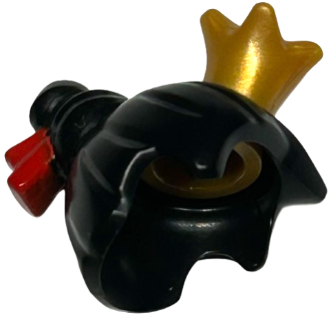 Minifigure, Hair Female with Bun and Bangs with Molded Gold Crown and Printed Red Hair Clip Pattern