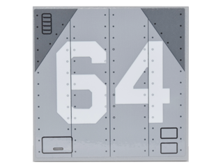 Tile 6 x 6 with Bottom Tubes with White '64' on Metal Aircraft Panels with Rivets and Dark Bluish Gray Corners Pattern (Sticker) - Set 76042