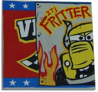 Tile 6 x 6 with Bottom Tubes, Textured Surface with Bus Half and 'IT'S FRITTER' Pattern