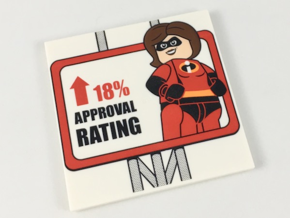 Tile 6 x 6 with Bottom Tubes with Mrs. Incredible, Arrow and '18% APPROVAL RATING' Sign Pattern