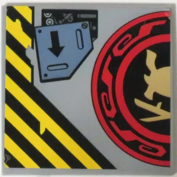 Tile 6 x 6 with Bottom Tubes, Textured Surface with Samurai Helmet and Swords in Red and Black Circle Left Half and Arrow Pattern (Sticker) - Set 70596