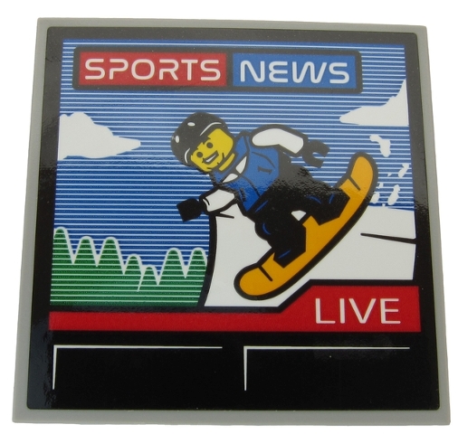 Tile 6 x 6 with Bottom Tubes with TV Screen with 'SPORTS NEWS', 'LIVE' and Snowboarder Pattern (Sticker) - Set 60203