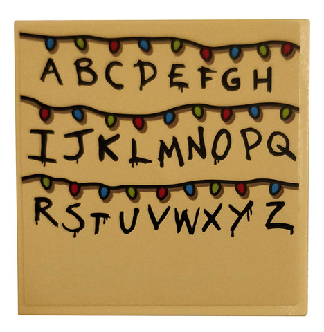 Tile 6 x 6 with Bottom Tubes with Black Alphabet Letters and Multicolored Christmas Lights on Tan Background Pattern (Sticker) - Set 75810