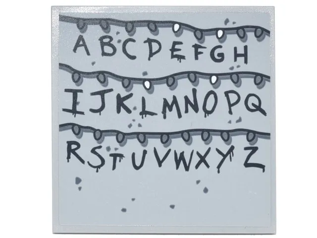 Tile 6 x 6 with Bottom Tubes, Textured Surface with Black Alphabet Letters and Christmas Lights Pattern (Sticker) - Set 75810