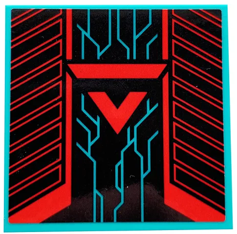 Tile 6 x 6 with Bottom Tubes, Textured Surface with Red and Black Triangle, Geometric Shapes and Dark Turquoise Angled Lines Pattern (Sticker) - Set 71708
