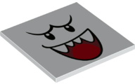 Tile 6 x 6 with Bottom Tubes with Black Eyes and Eyebrows, Dark Red Open Mouth Smile with Sharp Teeth and Red Tongue Pattern (Super Mario King Boo Face)