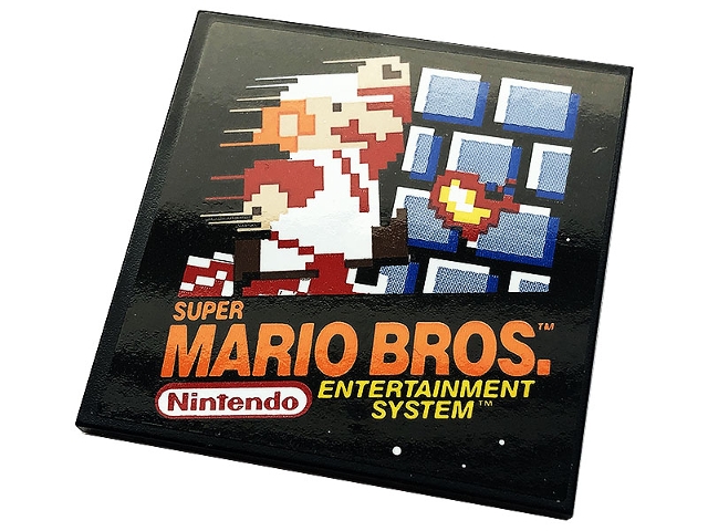 Tile 6 x 6 with Bottom Tubes with Game Cartridge 'SUPER MARIO BROS.', Nintendo Logo, and 'ENTERTAINMENT SYSTEM' Pattern (Sticker) - Set 71374