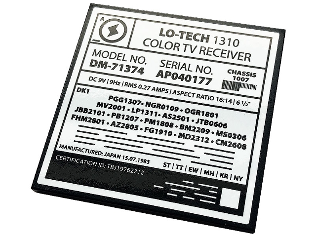 Tile 6 x 6 with Bottom Tubes with TV Serial Model Number Panel 'LO-TECH 1310 COLOR TV RECEIVER' Pattern (Sticker) - Set 71374
