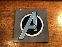 Tile 6 x 6 with Bottom Tubes with Metallic Light Blue Avengers Logo Pattern (Sticker) - Set 76131