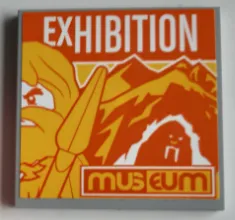 Tile 6 x 6 with Bottom Tubes, Textured Surface with Caveman, 'EXHIBITION' and 'museum' Pattern (Sticker) - Set 60200