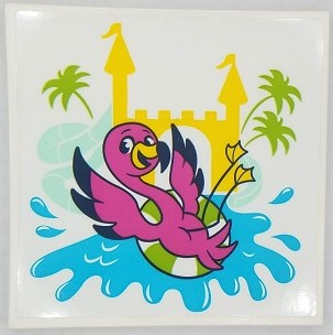 Tile 6 x 6 with Bottom Tubes with Dark Pink Flamingo, Yellow Castle, Medium Azure Water, Lime Palm Trees Pattern (Sticker) - Set 41430