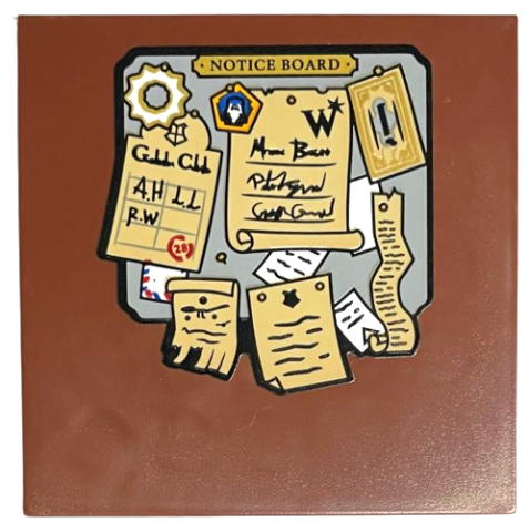 Tile 6 x 6 with Bottom Tubes with 'NOTICE BOARD' with Tan and White Paper Clippings on Light Bluish Gray Background Pattern (Sticker) - Set 76405