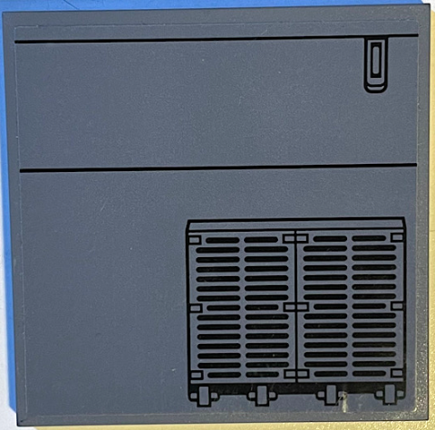 Tile 6 x 6 with Bottom Tubes with Dark Bluish Gray SW Vents and Black Lines Pattern Model Left Side (Sticker) - Set 75217