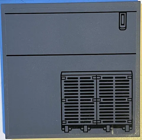 Tile 6 x 6 with Bottom Tubes, Textured Surface with Dark Bluish Gray SW Vents and Black Lines Pattern Model Left Side (Sticker) - Set 75217