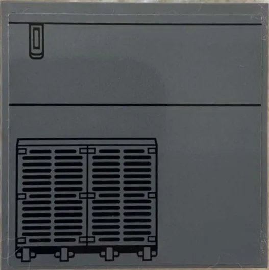 Tile 6 x 6 with Bottom Tubes, Textured Surface with Dark Bluish Gray SW Vents and Black Lines Pattern Model Right Side (Sticker) - Set 75217