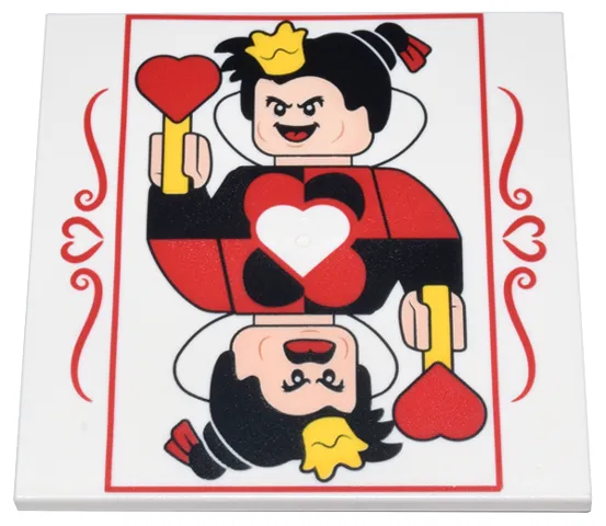 Tile 6 x 6 with Bottom Tubes, Textured Surface with Playing Card Red and Black Queen of Hearts with Yellow Crown and Wand Pattern