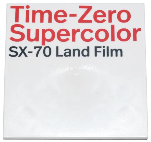 Tile 6 x 6 with Bottom Tubes, Textured Surface with Red 'Time-Zero Supercolor' and Black 'SX-70 Land Film' Pattern