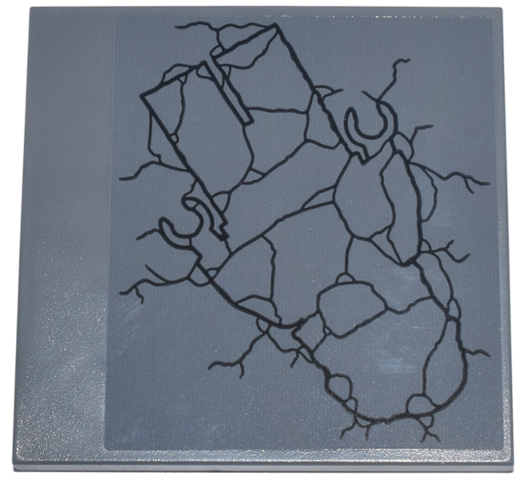 Tile 6 x 6 with Bottom Tubes with Black Cracked Minifigure Outline Pattern (Sticker) - Set 76269