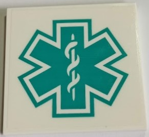 Tile 6 x 6 with Bottom Tubes with Dark Turquoise EMT Star of Life Pattern (Sticker) - Set 60330